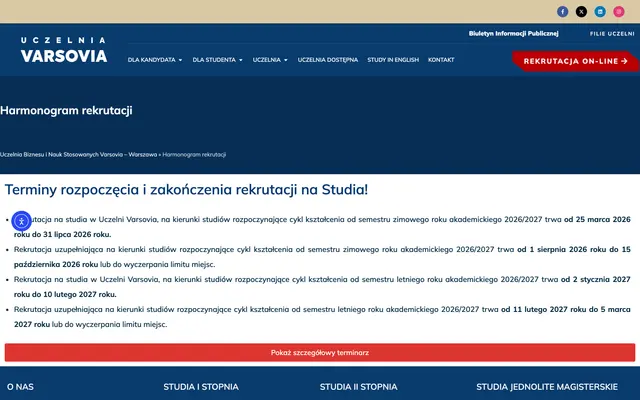Admissions page — Varsovia University of Business and Applied Sciences
