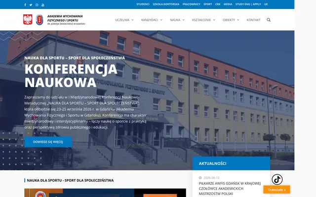 University website — Gdansk University of Physical Education and Sport