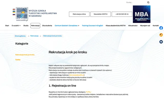 Admissions page — School of Tourism and Hospitality in Gdansk