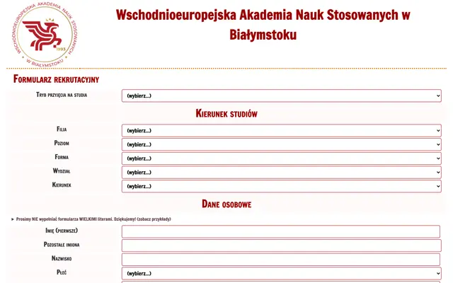 Application system — East European University of Applied Sciences in Bialystok