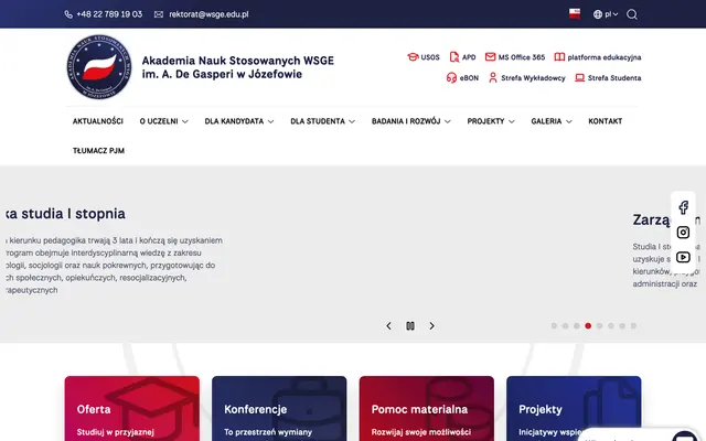 Admissions page — Alcide De Gasperi University of Applied Sciences in Jozefow