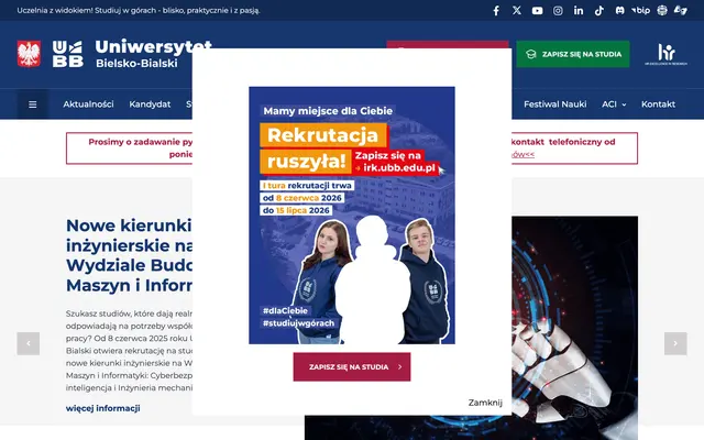 University website — University of Bielsko-Biala